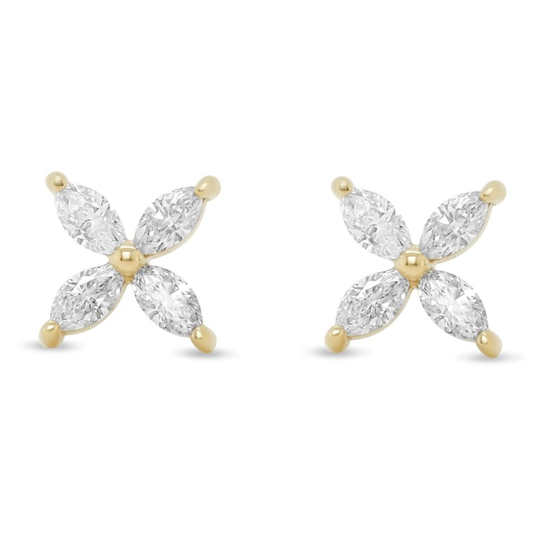 Diamond Flower Earrings, 18K Gold Stud Earrings