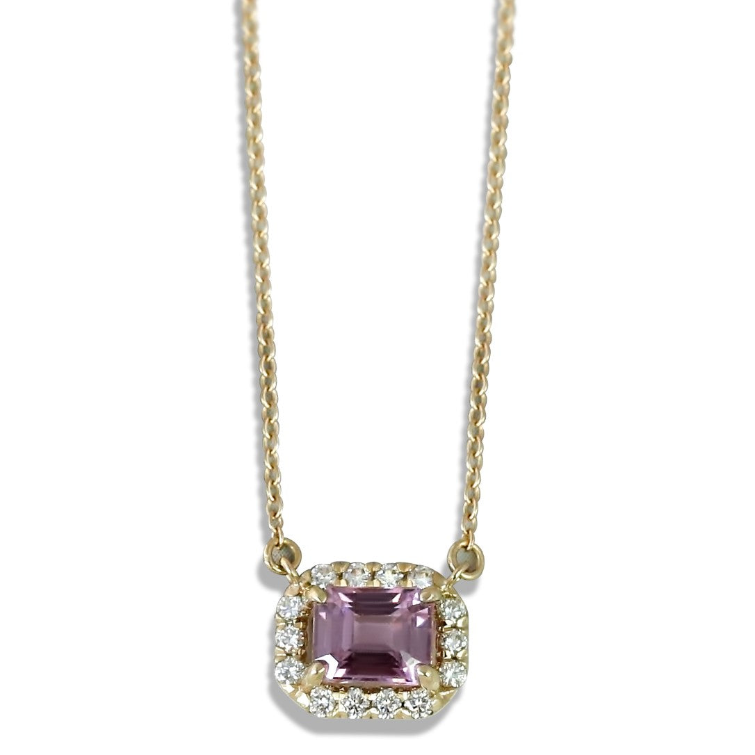 Emerald-Cut Pink Sapphire and Diamond Pendant