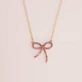 14ky pink sapphire bow paperclip chain necklace