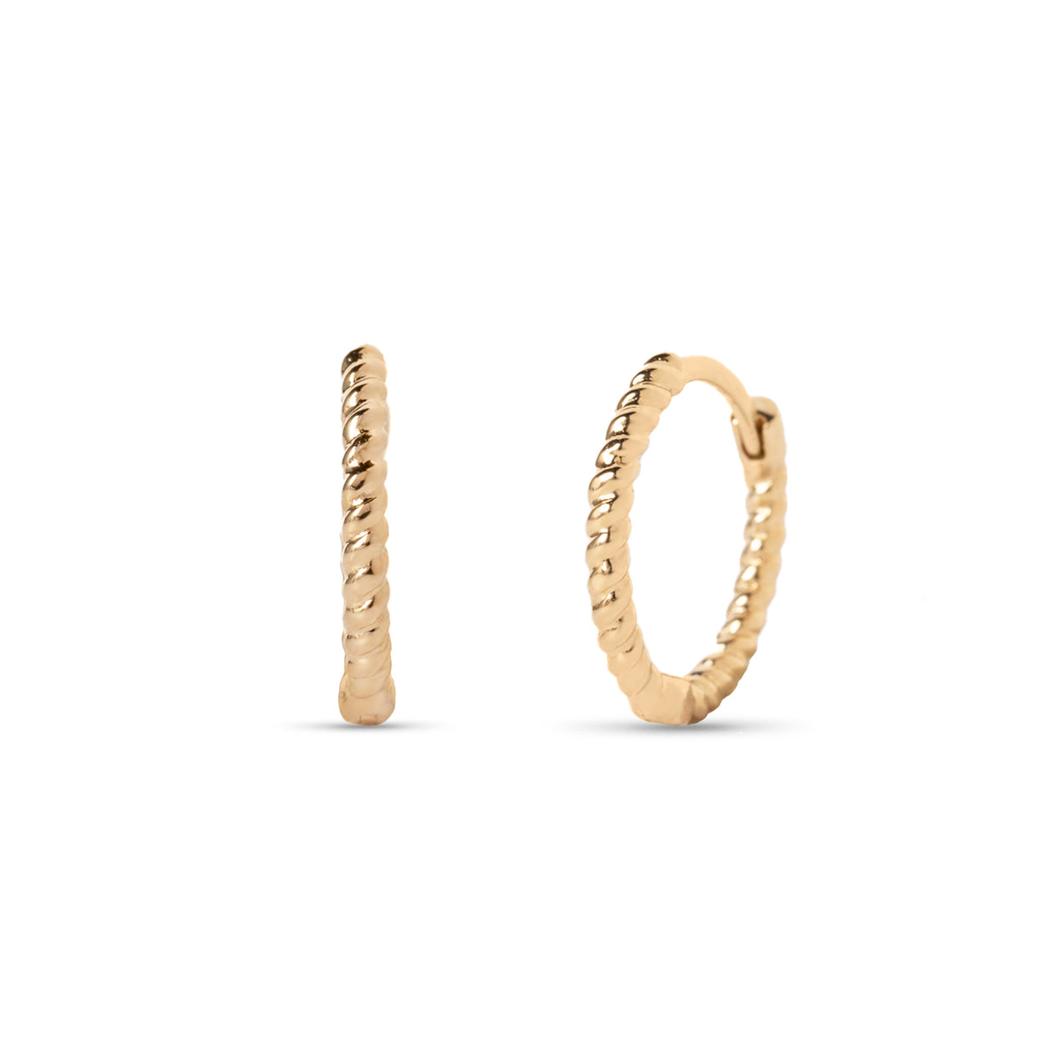 14k yellow gold twisted gold huggie earrings
