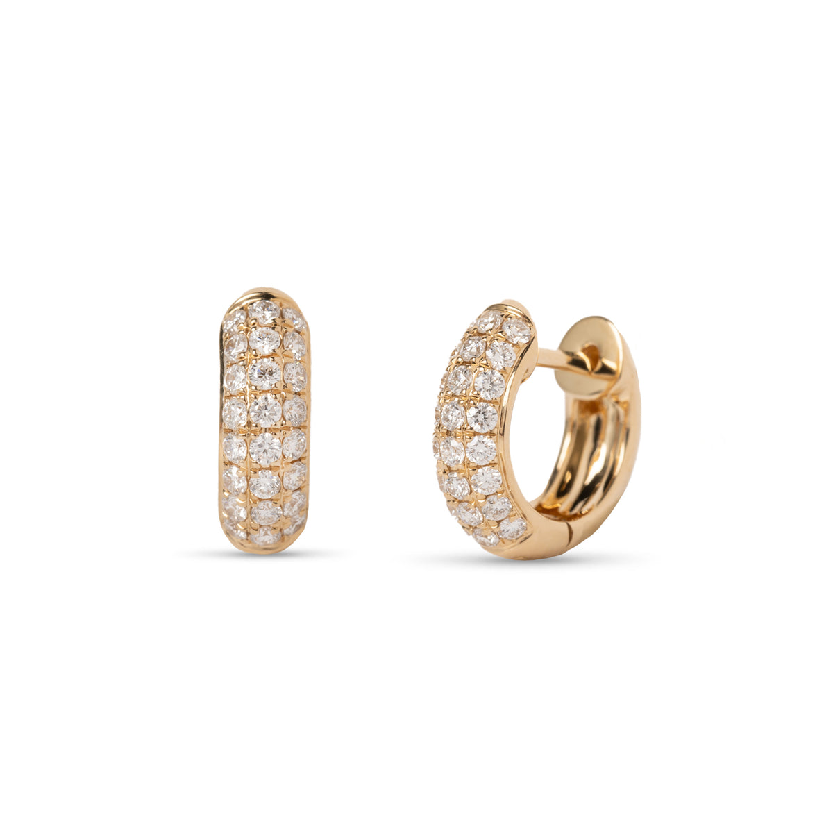 14k yellow or white gold diamond pave dome huggie earrings