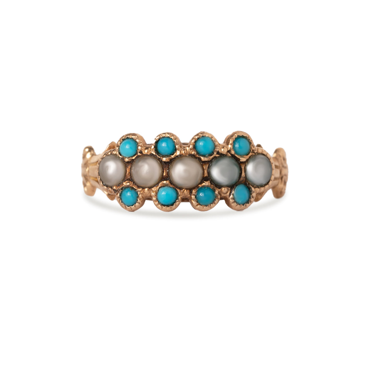 10ky Victorian era pearl and turquoise ring