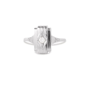 14kw art deco rectangular ring with diamond detail