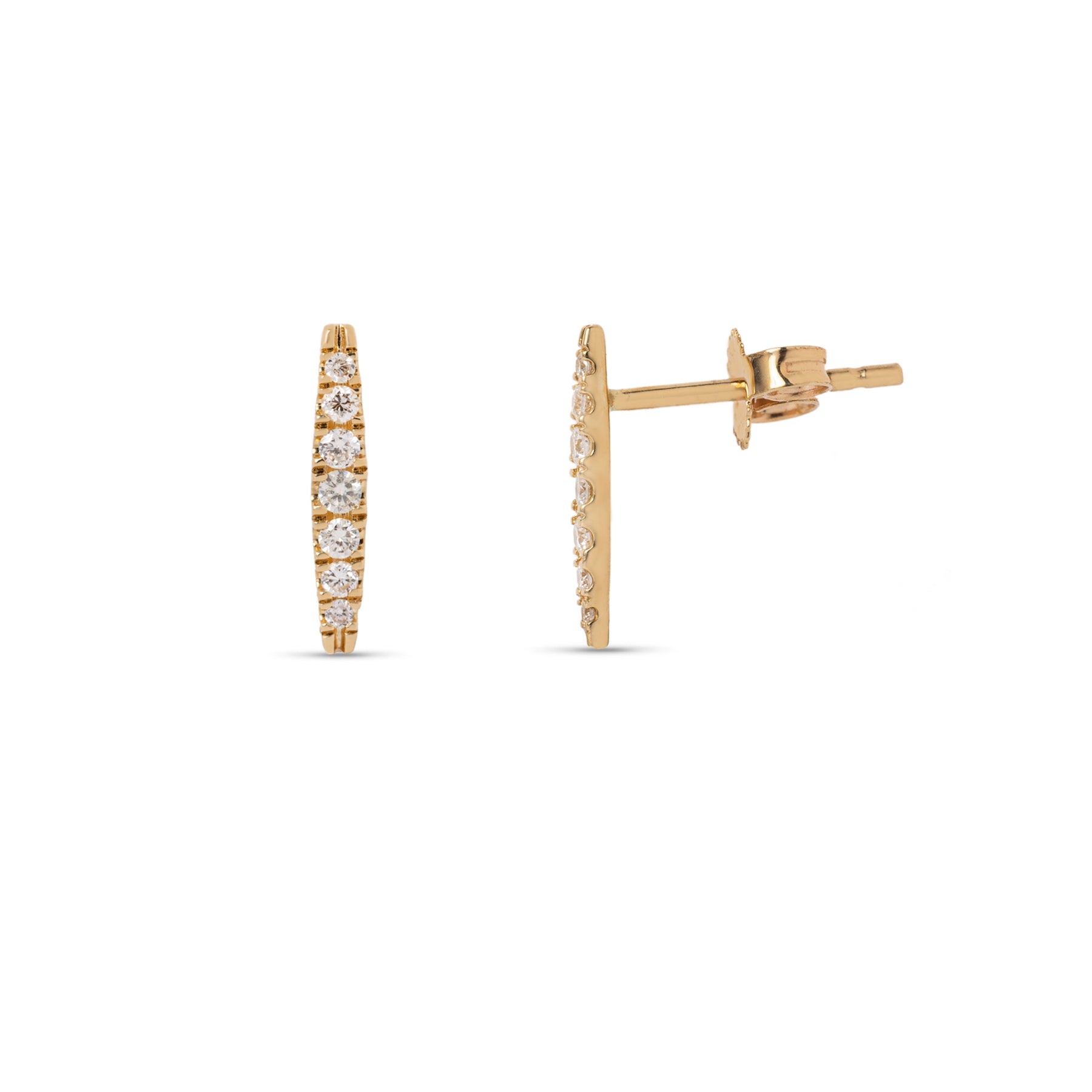 14k yellow gold diamond bar stud earrings