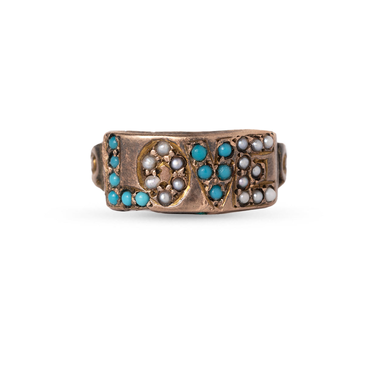 9ky estate love ring turquoise and pearl