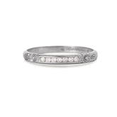 Platinum art deco diamond ring with engraved detail