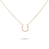 14k yellow gold round and baguette diamond horseshoe necklace