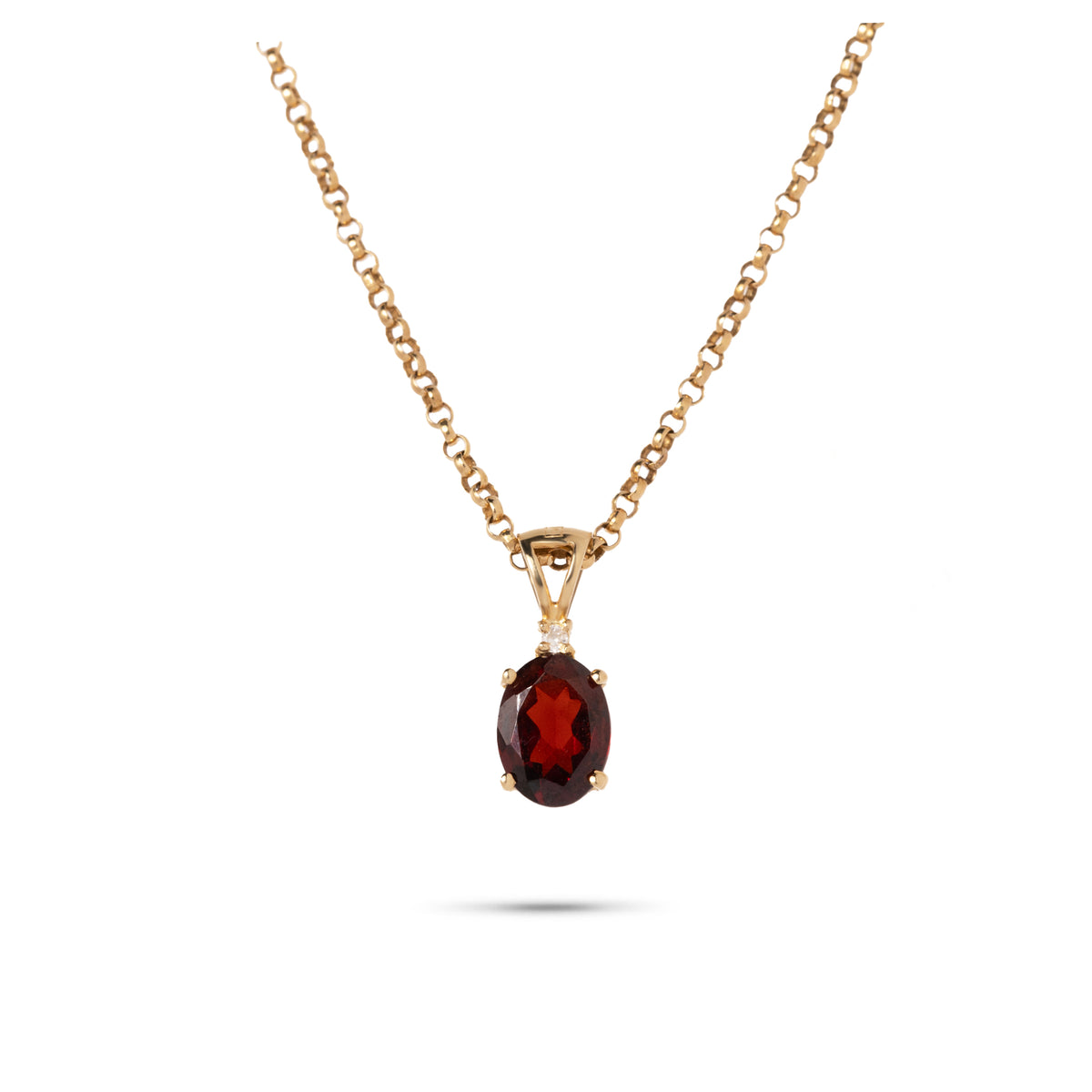 14ky oval garnet with diamond detail pendant estate necklace