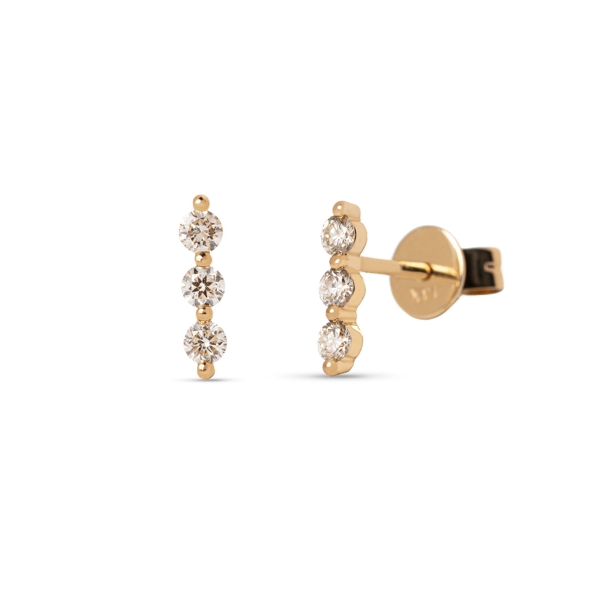 14k yellow or white gold triple diamond stud earrings
