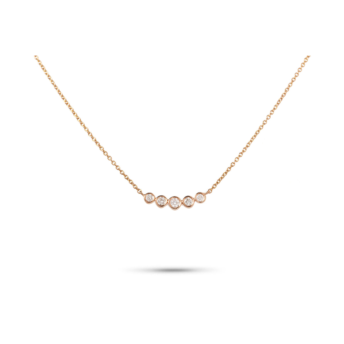 14k rose gold bezel set 5 diamond necklace