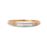 14k two tone diamond ring with engraved detail