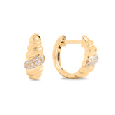 14k yellow gold croissant diamond pave accent huggie hoop earrings