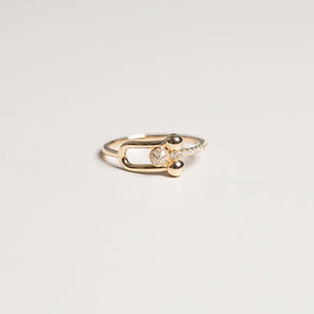 14k yellow gold hardware link diamond pave ring