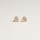 14k yellow gold baguette and round cut diamond multi shape cluster stud earrings