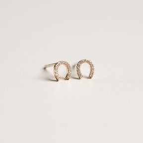 14k yellow gold diamond pave horseshoe stud earrings