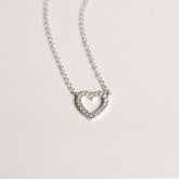 14k white gold diamond pave open heart pendant necklace