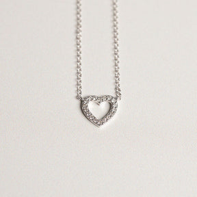 14k white gold diamond pave open heart pendant necklace