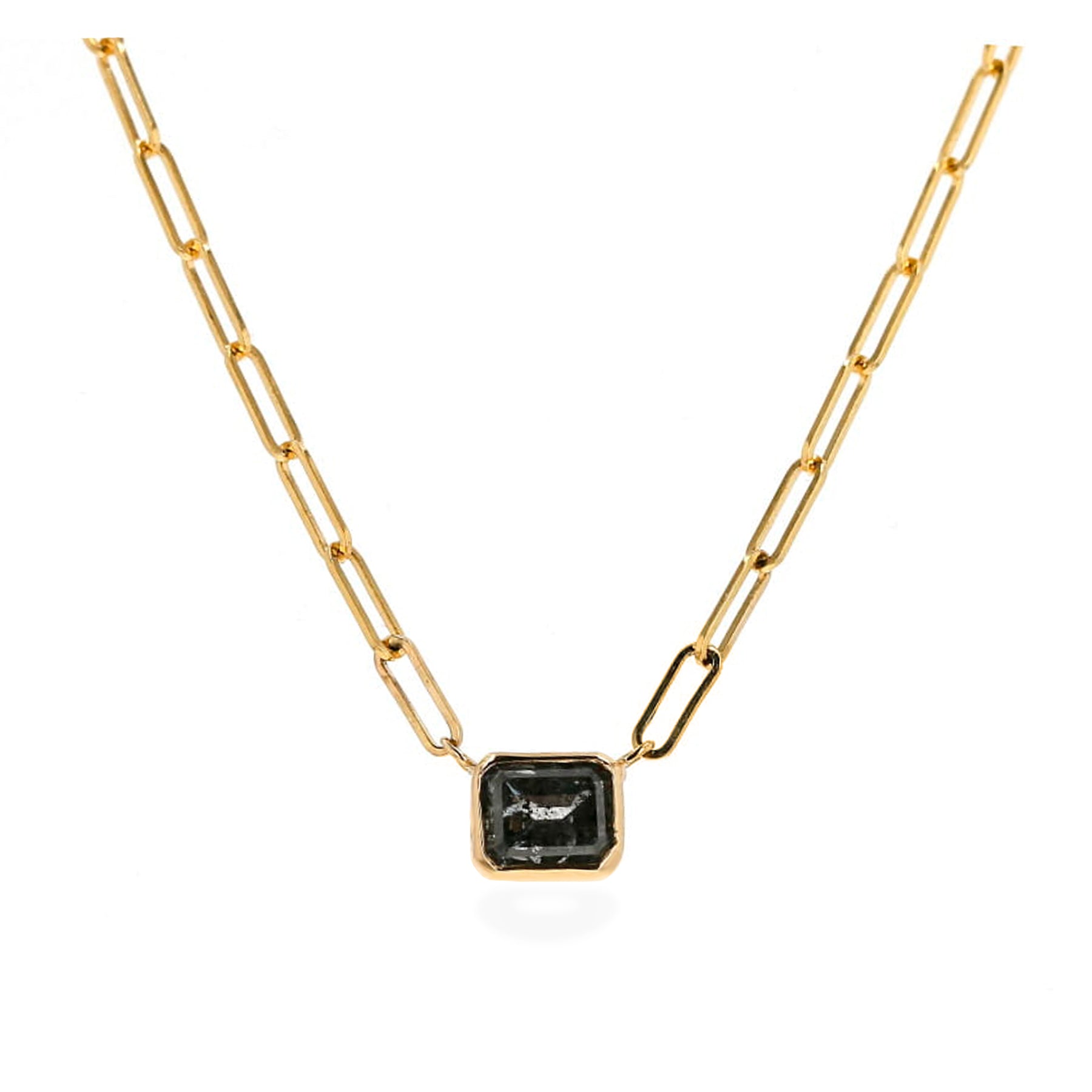 14K Yellow Gold Partial Paperclip Diamond Charm Necklace - Howard's DC