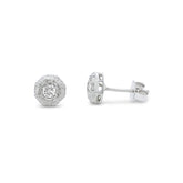 platinum diamond octagon engraved stud estate earrings