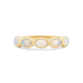 five stone east west bezel set opal ring 